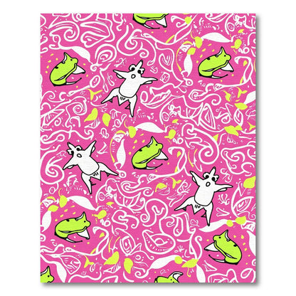 Whimsical White Dog Pink Swirls Rug