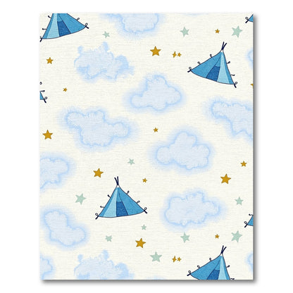 Blue Teepee Clouds Gold Stars Rug