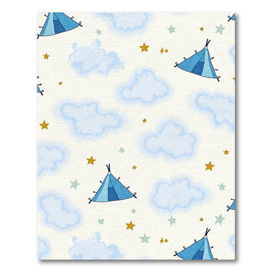 Blue Teepee Clouds Gold Stars Rug