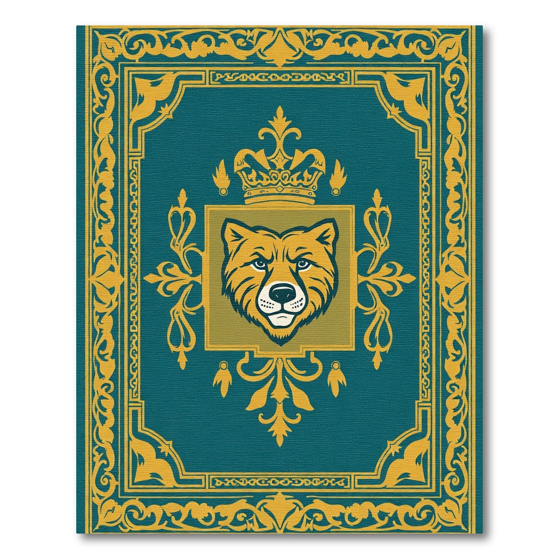 Regal Bear King Teal Gold Medallion Rug