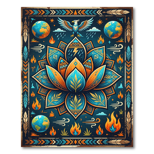 Celestial Eagle Lotus Earth Fire Wall Art Rug