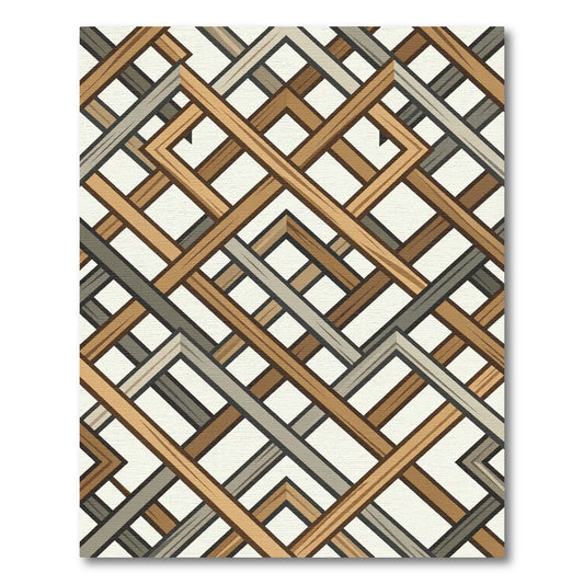 Geometric Interlocking Wood Tone Grid Rug
