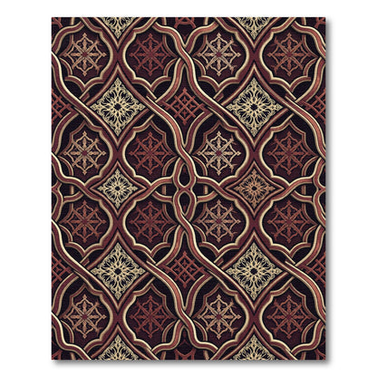 Ornate Burgundy Interwoven Lattice Scroll Rug