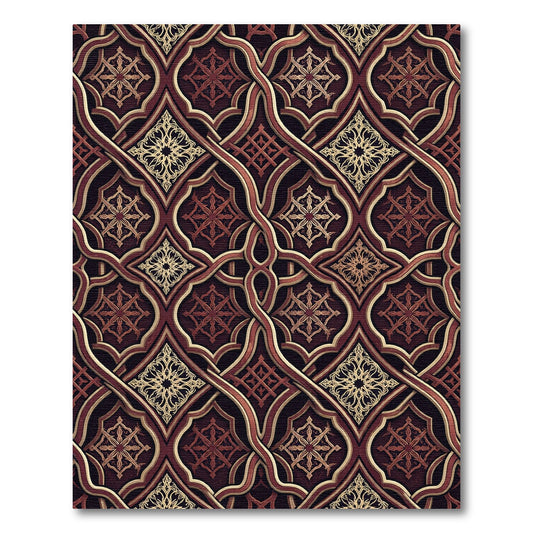 Ornate Burgundy Interwoven Lattice Scroll Rug