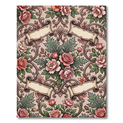 Ornate Rose Scrollwork Floral Arrangement Rug