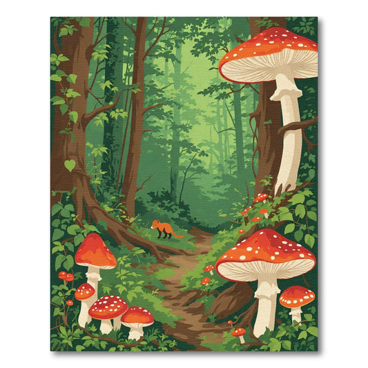 Enchanted Forest Fox Mushroom Path Rug