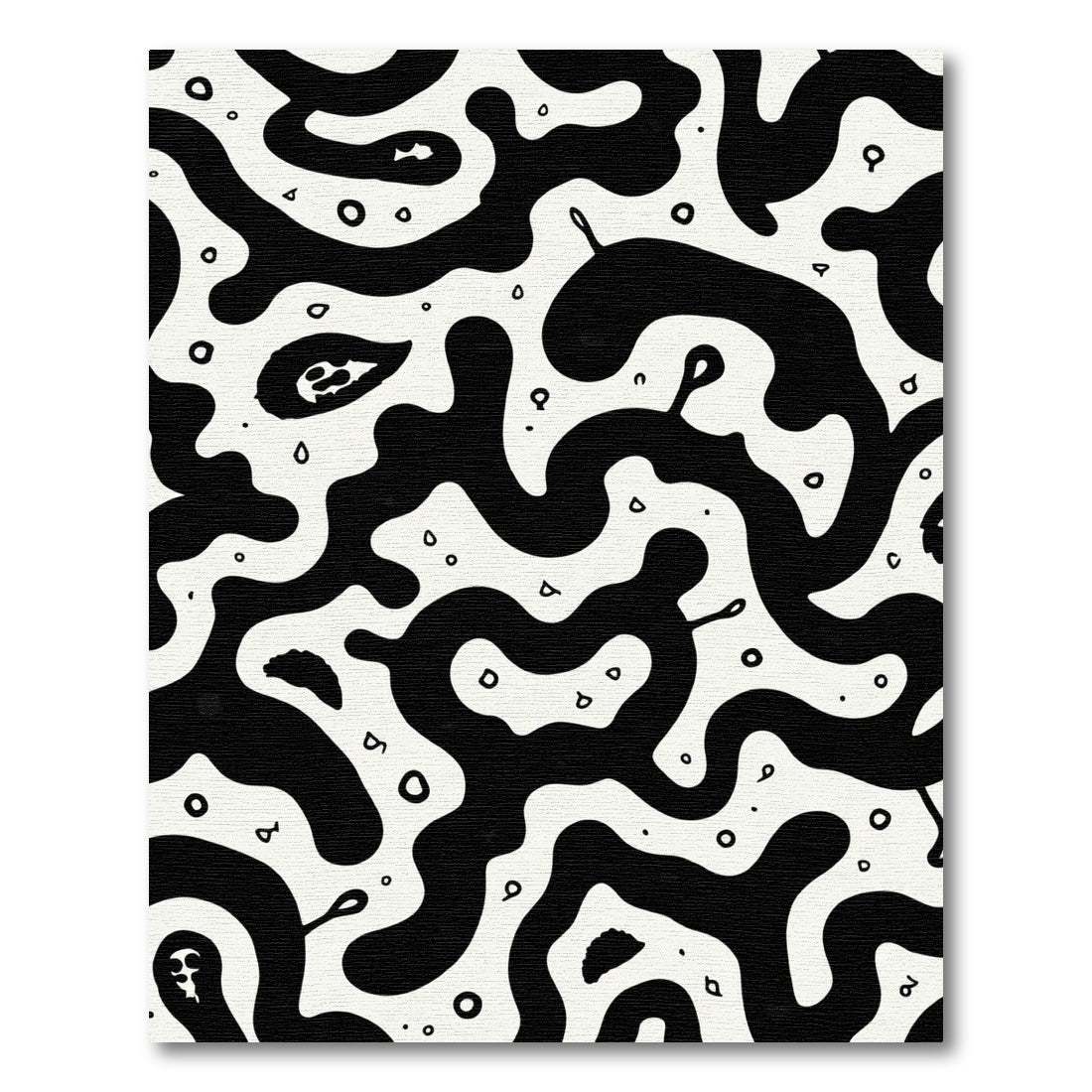 Monochrome Organic Swirls and Dots Rug