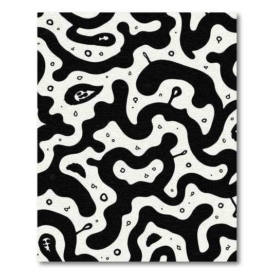 Monochrome Organic Swirls and Dots Rug