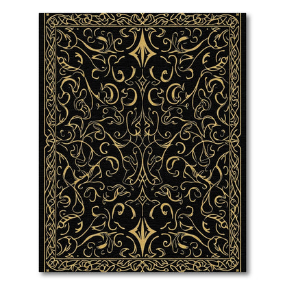 Golden Black Arabesque Scrollwork Rug