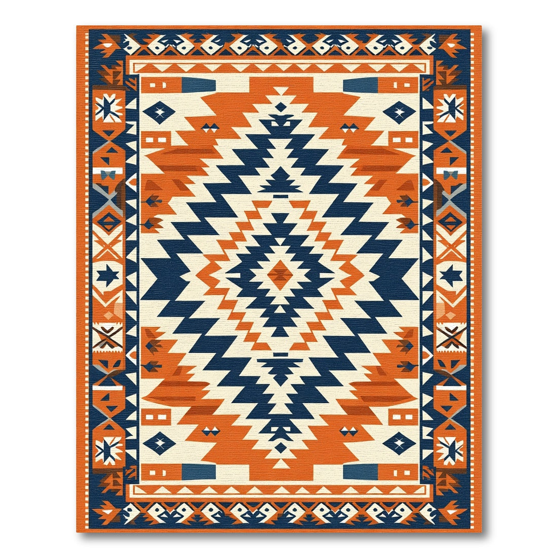 Navajo Inspired Orange Blue Geometric Rug