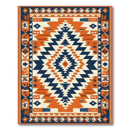Navajo Inspired Orange Blue Geometric Rug