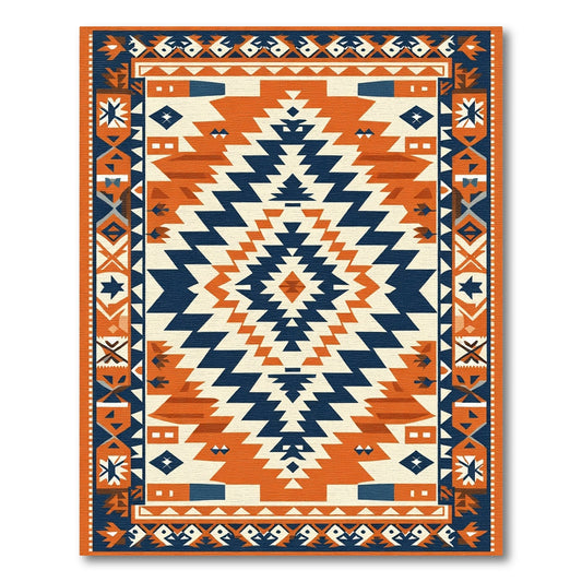 Navajo Inspired Orange Blue Geometric Rug