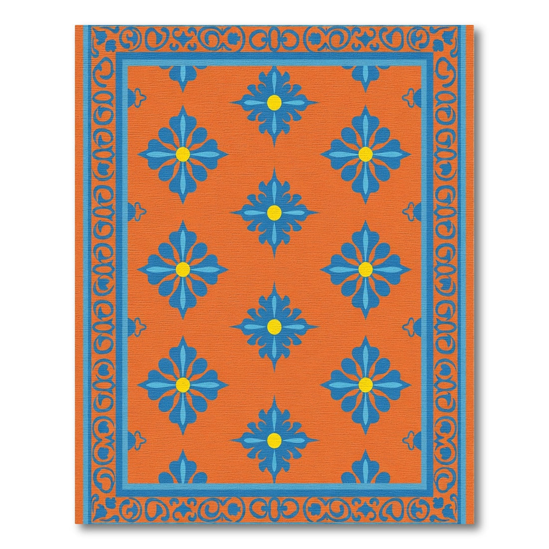 Vibrant Orange Blue Floral Garden Rug