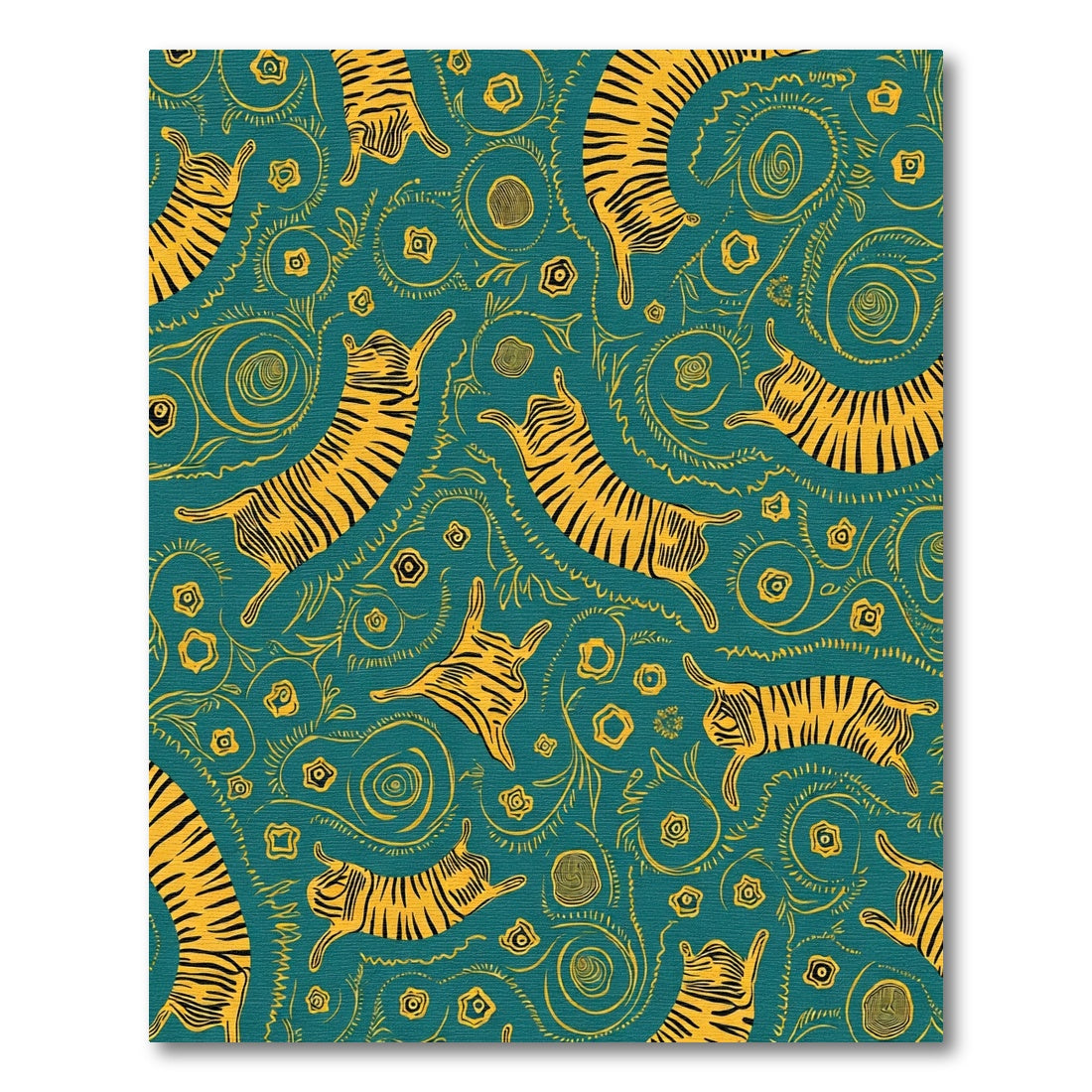 Teal Gold Abstract Tiger Swirls Rug