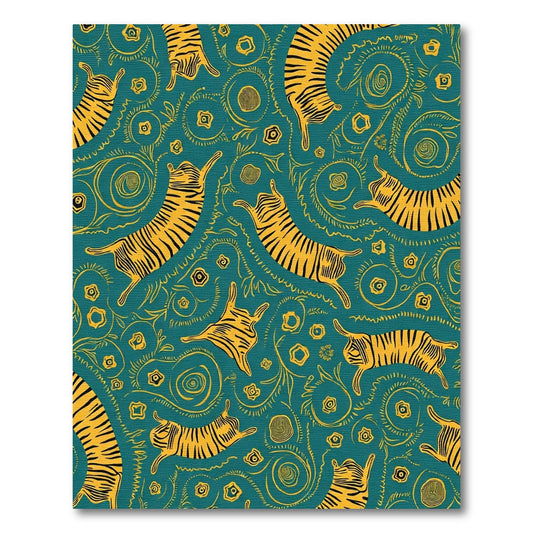 Teal Gold Abstract Tiger Swirls Rug