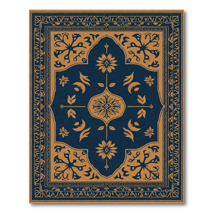 Navy Blue Golden Floral Medallion Rug