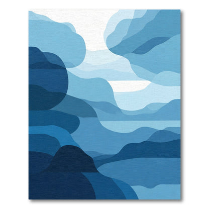 Oceanic Blue Rippled Landscape Rug