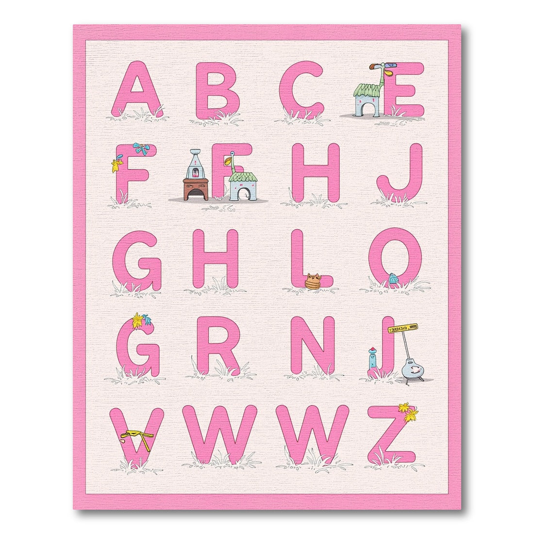 Pink Alphabet Houses Illustration Rug