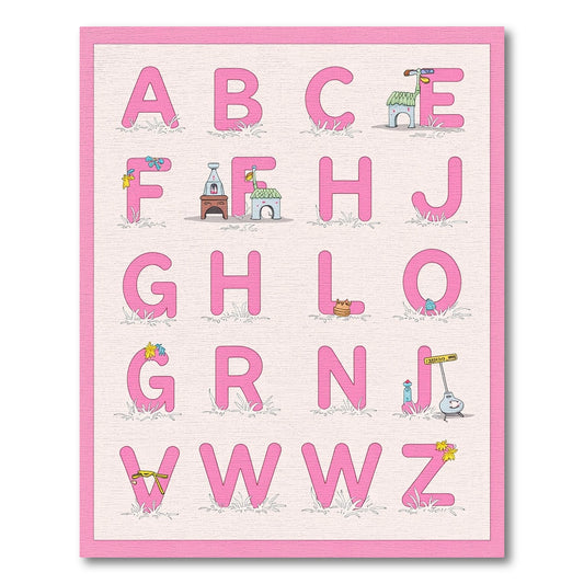 Pink Alphabet Houses Illustration Rug