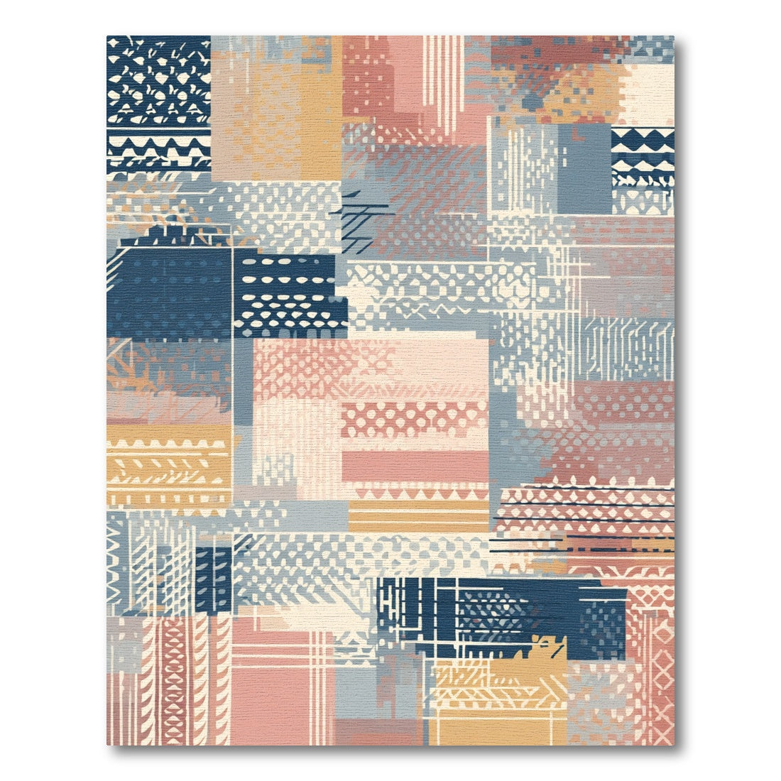 Patchwork Abstract Terra Cotta Blue Rug