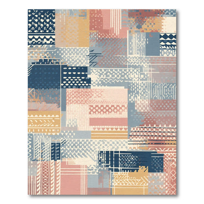 Patchwork Abstract Terra Cotta Blue Rug