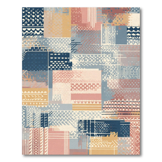 Patchwork Abstract Terra Cotta Blue Rug