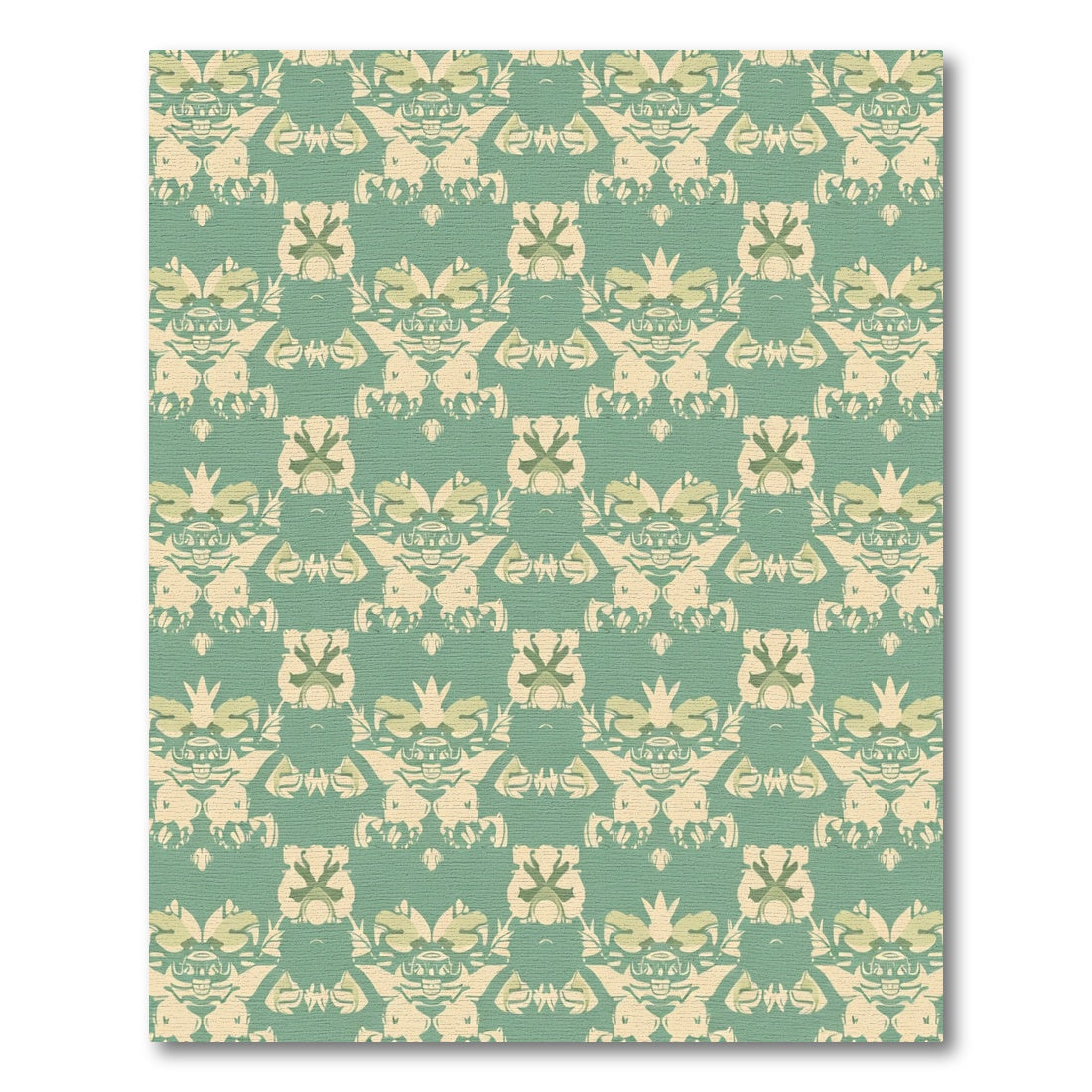 Vintage Teal Golden Floral Damask Rug