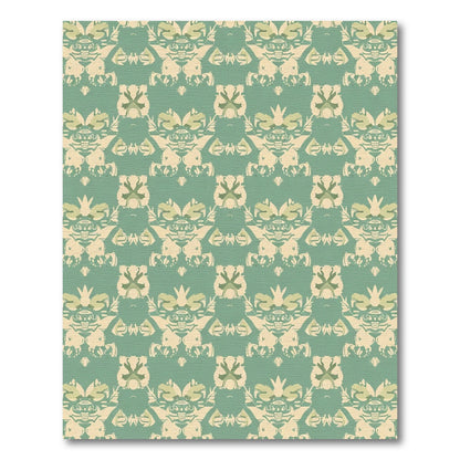 Vintage Teal Golden Floral Damask Rug
