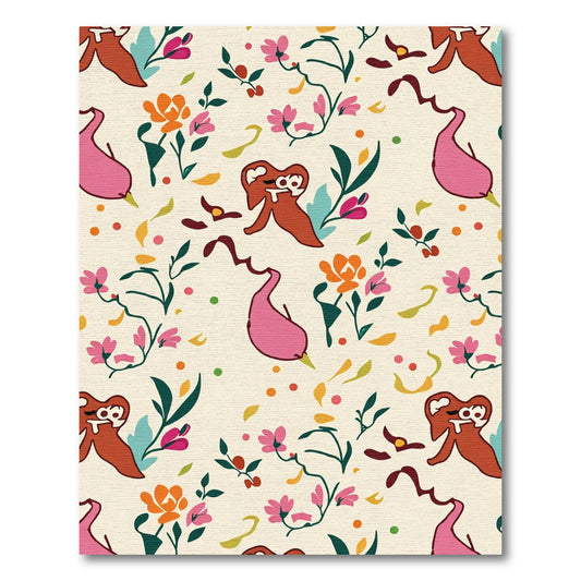 Whimsical Blossom And Figure Print Rug
