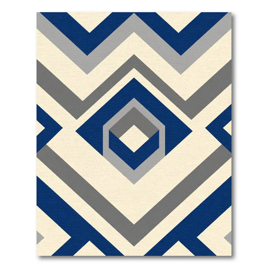 Modern Navy Gray Chevron Diamond Rug