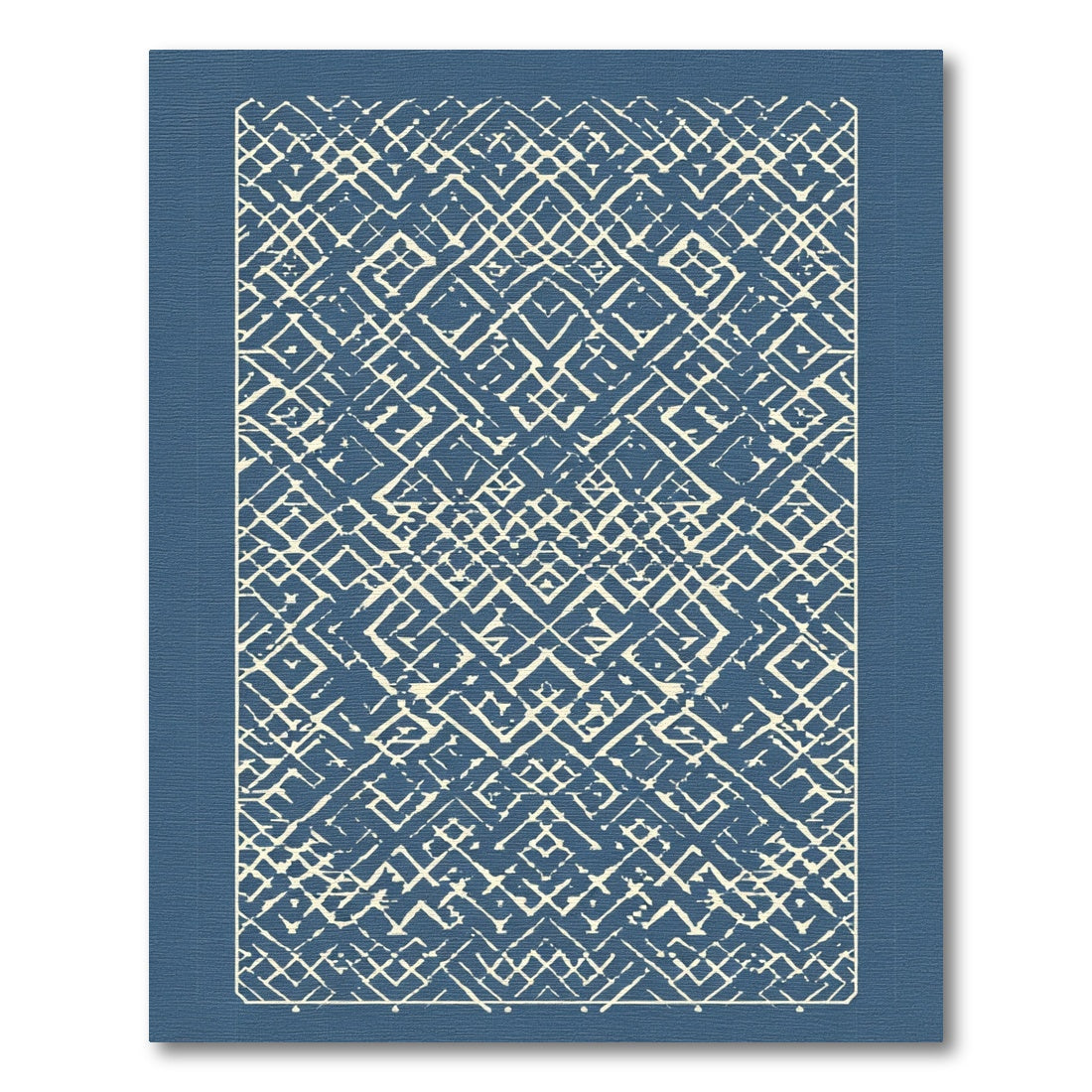 Cream Geometric Lattice Blue Background Rug