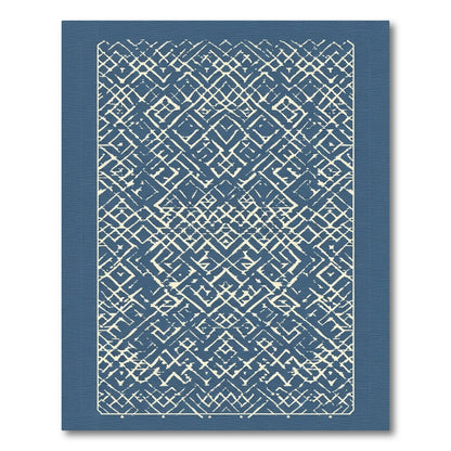 Cream Geometric Lattice Blue Background Rug