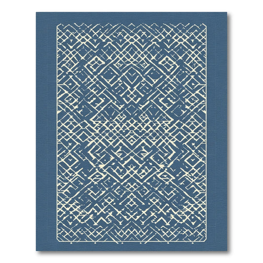Cream Geometric Lattice Blue Background Rug