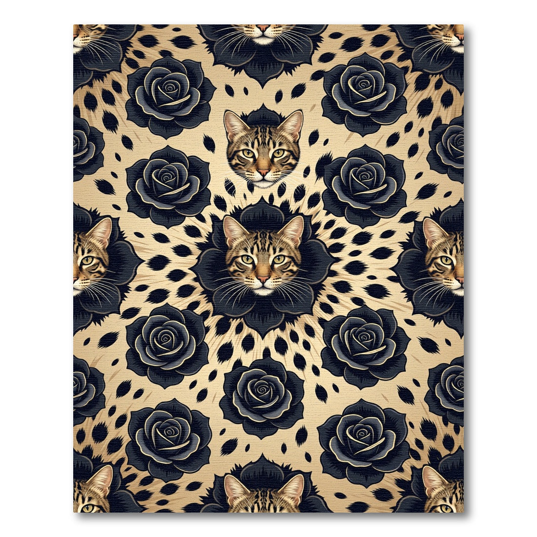 Black Rose Cat Face Leopard Dot Rug
