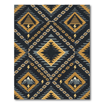 Geometric Tribal Gold Mountain Lightning Rug