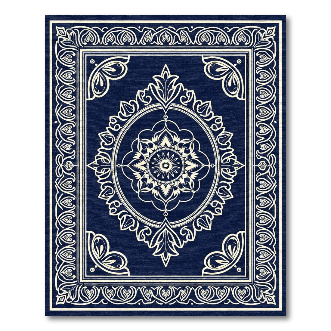 Deep Blue Cream Oval Medallion Rug