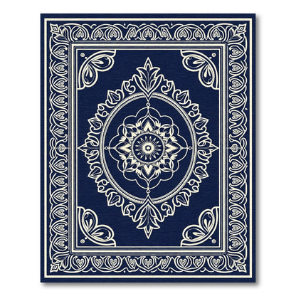 Deep Blue Cream Oval Medallion Rug