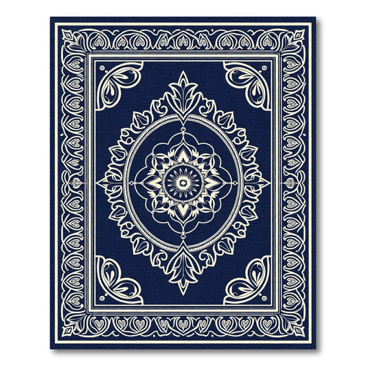 Deep Blue Cream Oval Medallion Rug