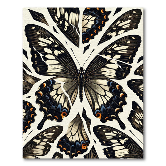 Elegant Monochrome Butterfly Wing Composition Rug