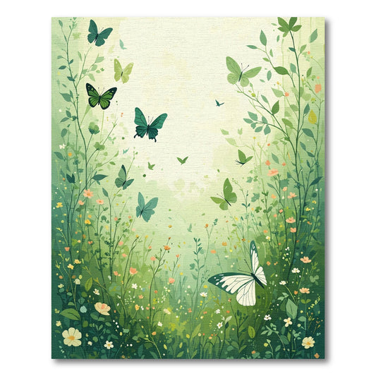 Emerald Butterflies Amidst Wildflowers Garden Rug