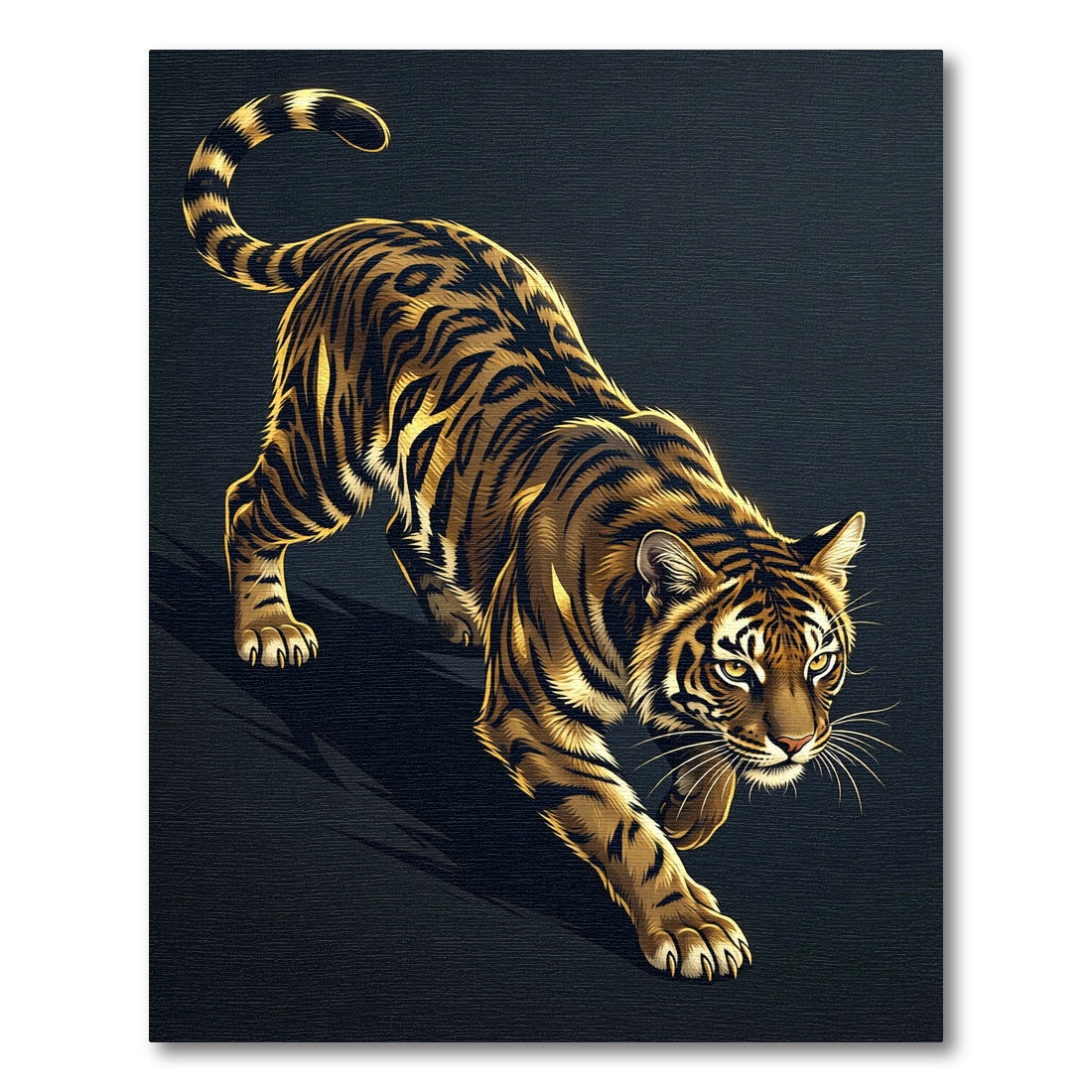 Majestic Golden Prowling Tiger Illustration Rug