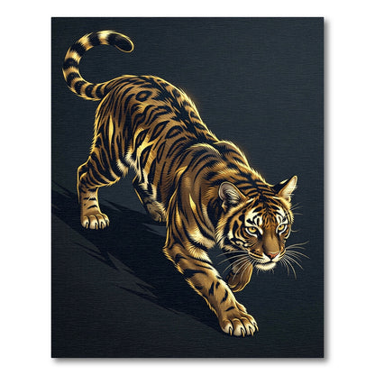 Majestic Golden Prowling Tiger Illustration Rug