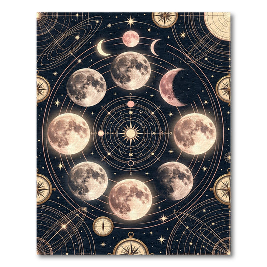 Celestial Lunar Phase Gold Astronomy Art Rug