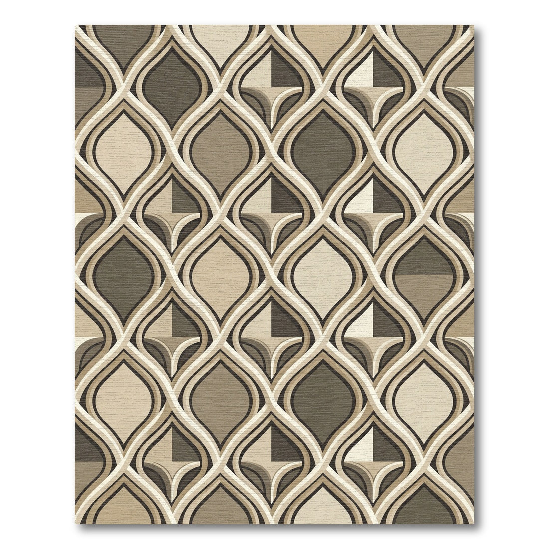 Midcentury Neutral Interlocking Wave Geometric Rug