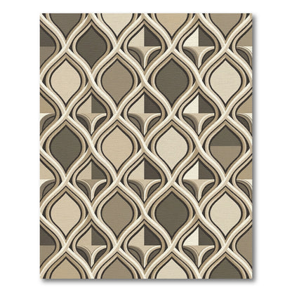 Midcentury Neutral Interlocking Wave Geometric Rug
