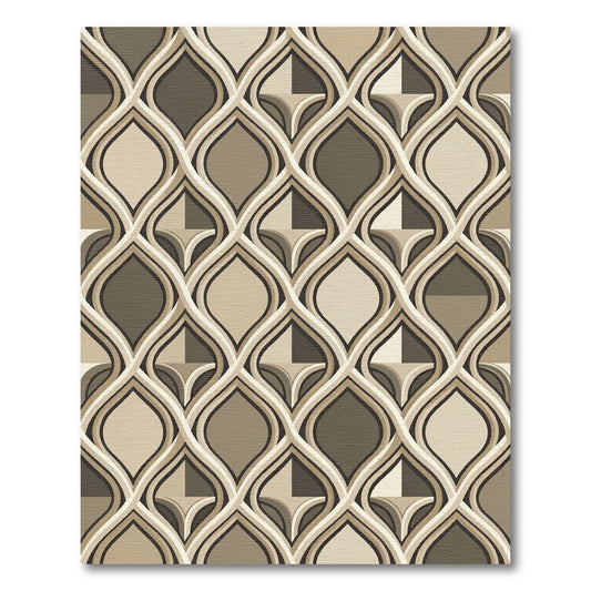 Midcentury Neutral Interlocking Wave Geometric Rug