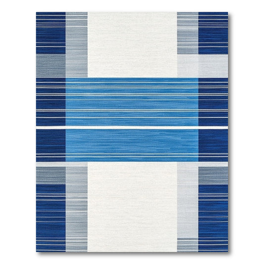 Modern Navy Gray Striped Geometric Rug