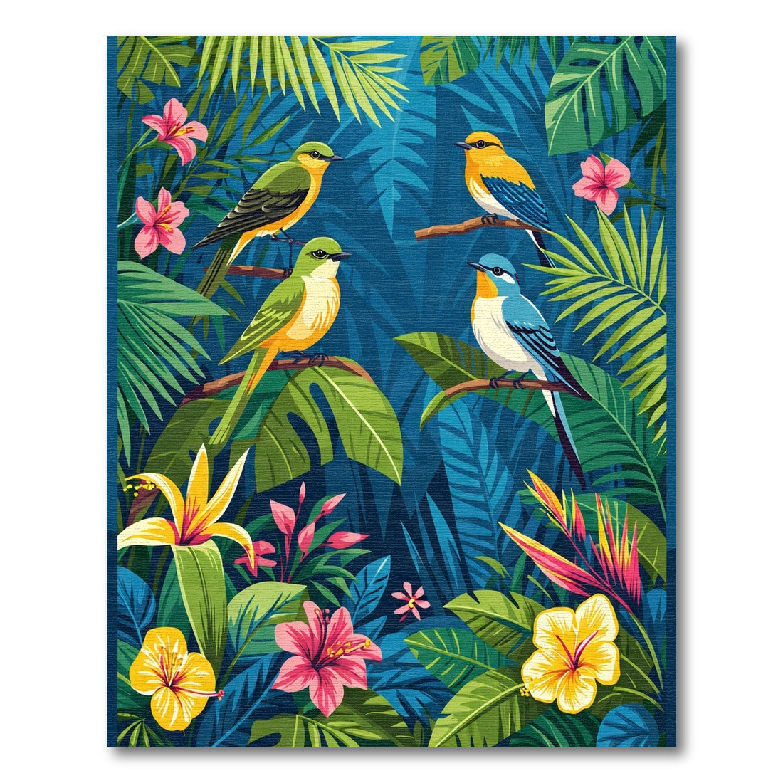 Tropical Birds Exotic Jungle Hibiscus Flowers Rug