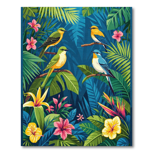 Tropical Birds Exotic Jungle Hibiscus Flowers Rug