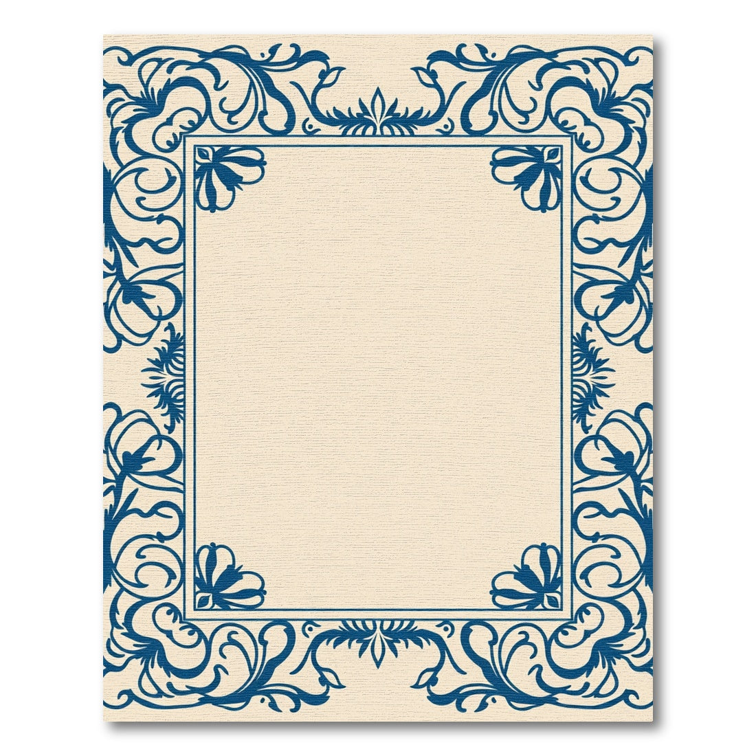 Sophisticated Navy Scrollwork Border Rug